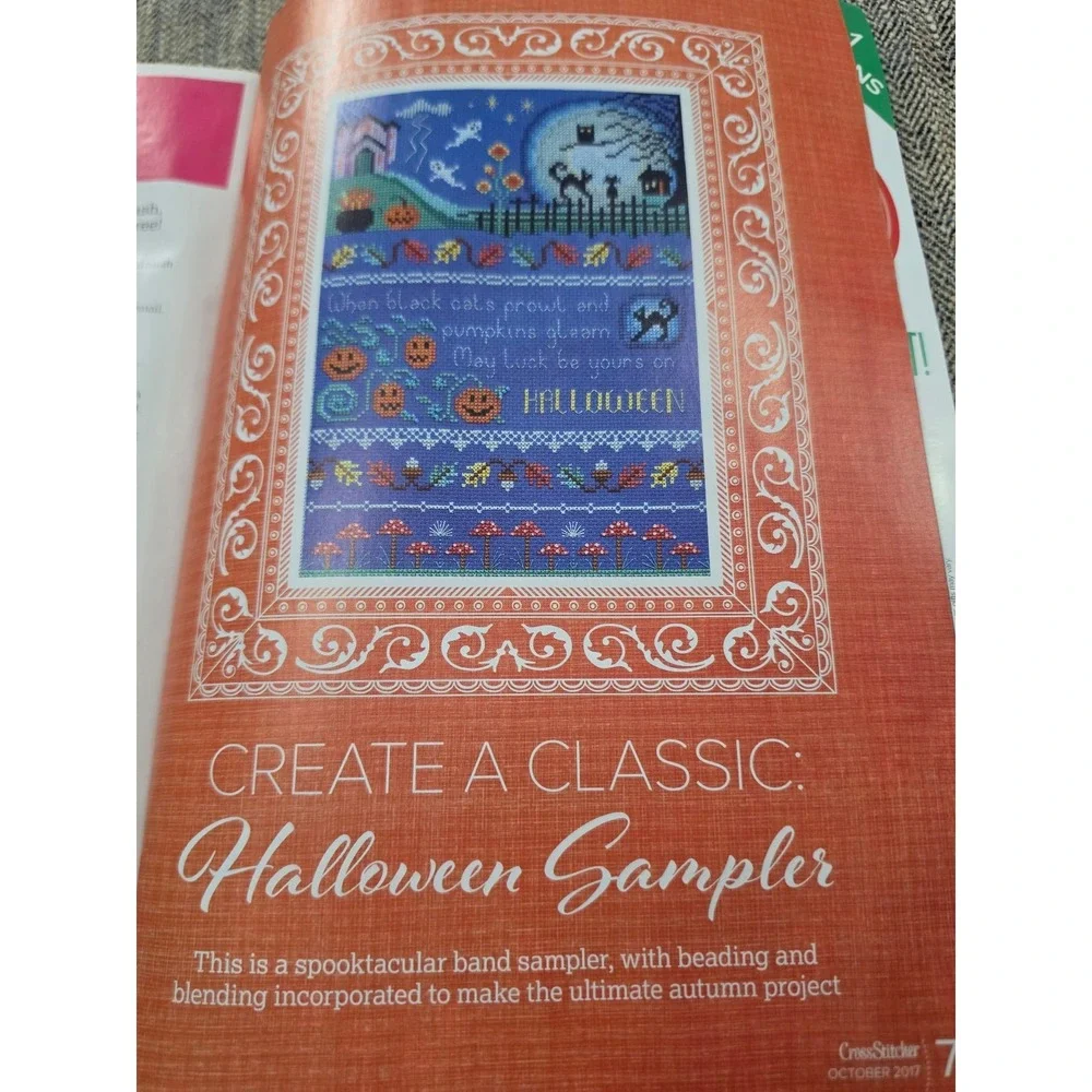 October 2017 issue of CrossStitcher magazine featuring‎ Halloween designs